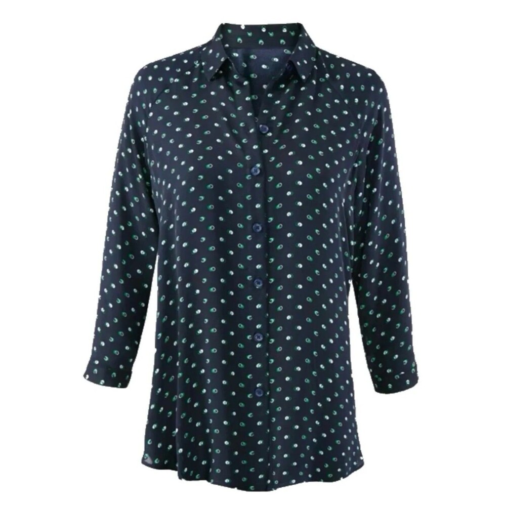 Cabi Olive Martini Button Up Blouse Womens M Navy Coastal Classic Career Office